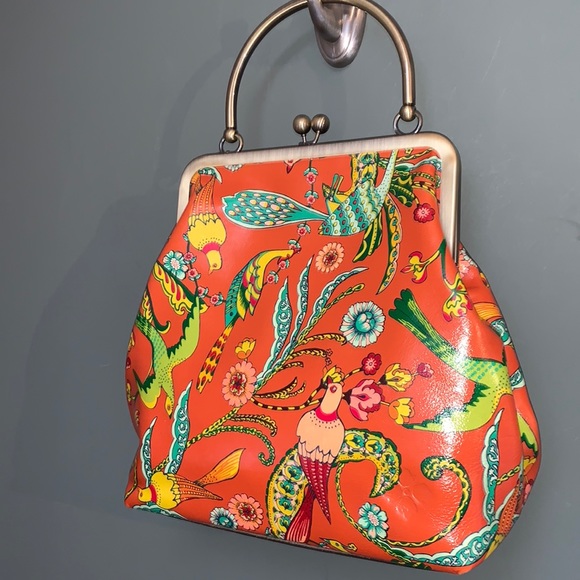 Patricia Nash Handbags - Patricia Nash Birds of Paradise Novella Leather Frame Satchel Orange